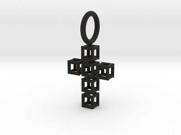 Square Cross Pendant in Black Natural Versatile Plastic