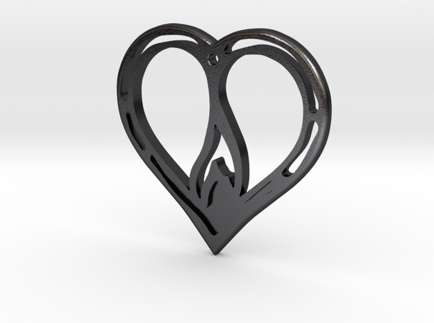 The Flame Heart II (steel pendant) in Polished and Bronzed Black Steel