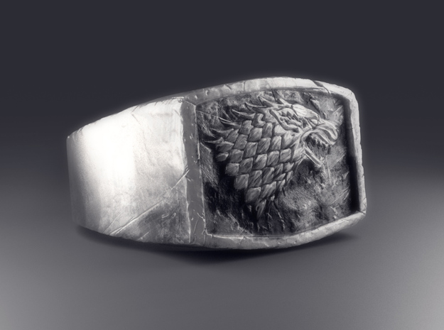 Game Of Thrones Stark Ring in Polished Bronzed Silver Steel: Medium