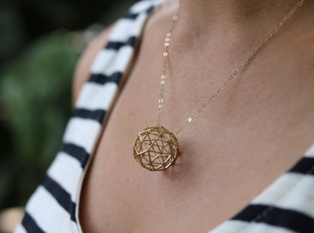 Icosahedron Pendant in Natural Brass