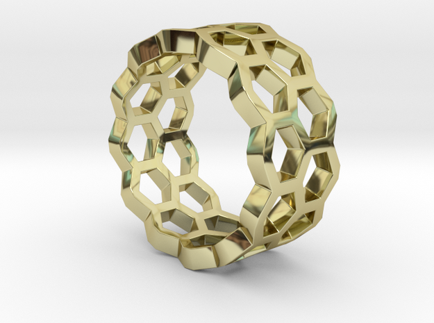 Double Hex Ring 7 in 18k Gold Plated Brass