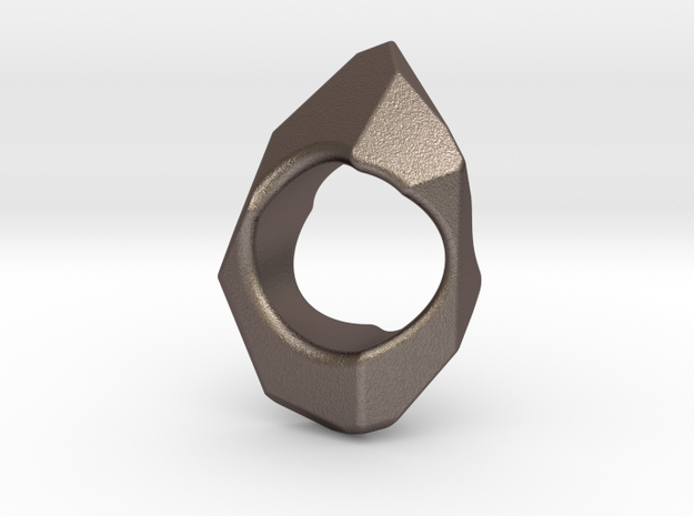 Stone Ring  in Polished Bronzed Silver Steel