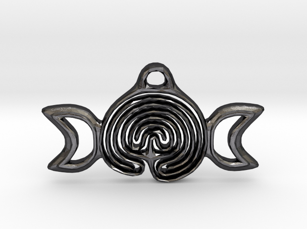 Labyrinth Moon Goddess Pendant in Polished and Bronzed Black Steel