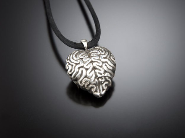 Think With Your Heart Pendant (Hollowed) in Fine Detail Polished Silver