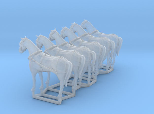 6 pack HO scale horses with harnesses in Smooth Fine Detail Plastic
