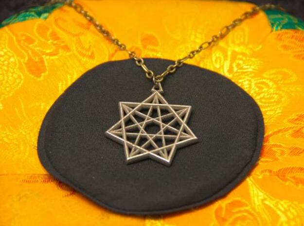 Double Heptagram Pendant in Polished Bronzed Silver Steel