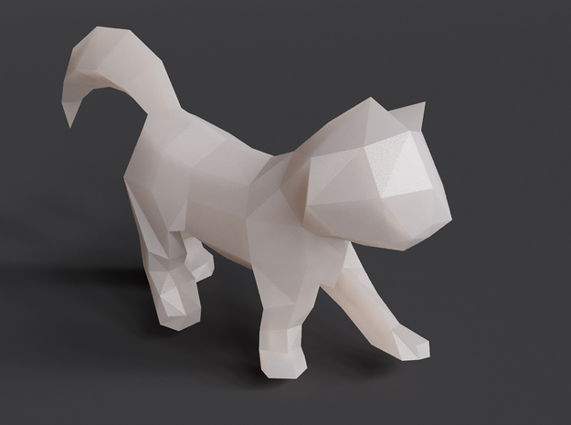 Polygon Kitten Sculpture in White Natural Versatile Plastic