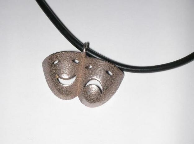 Tragedy and Comedy Necklace in Polished Bronzed Silver Steel