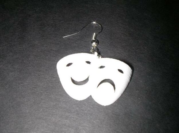 Tragedy & Comedy Mask Earring in White Natural Versatile Plastic