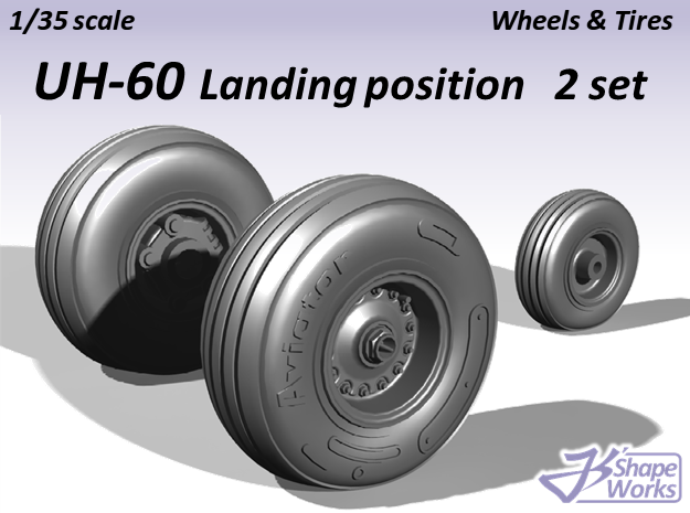 1/35 UH-60 Wheels & Tires Landing position 2 set in Tan Fine Detail Plastic