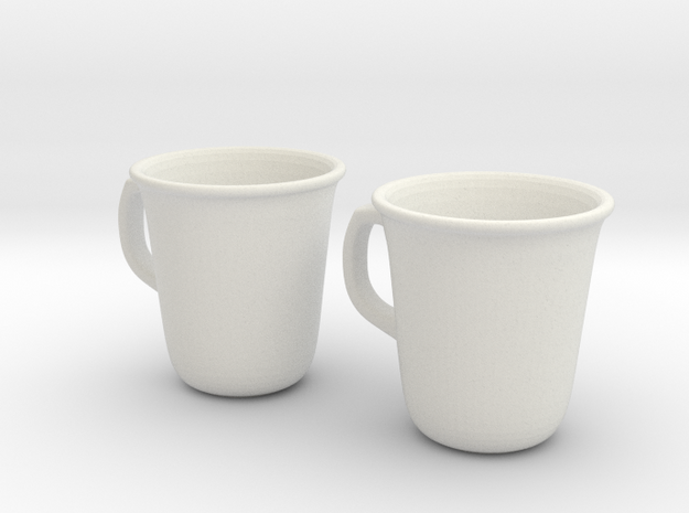 Coffee Tea cup mug set 1/6 miniature in White Natural Versatile Plastic