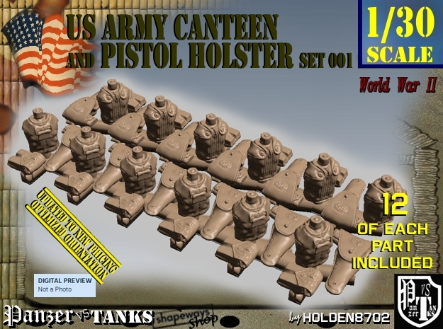 1-30 US Pistol Holster-Canteen WWII Set001 in Tan Fine Detail Plastic
