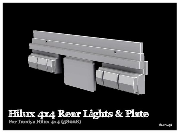 Simensays Tamiya Hilux 4x4 Rear Lights & Plate in White Processed Versatile Plastic