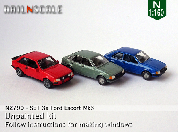 SET 3x Ford Escort Mk3 (N 1:160) in Tan Fine Detail Plastic