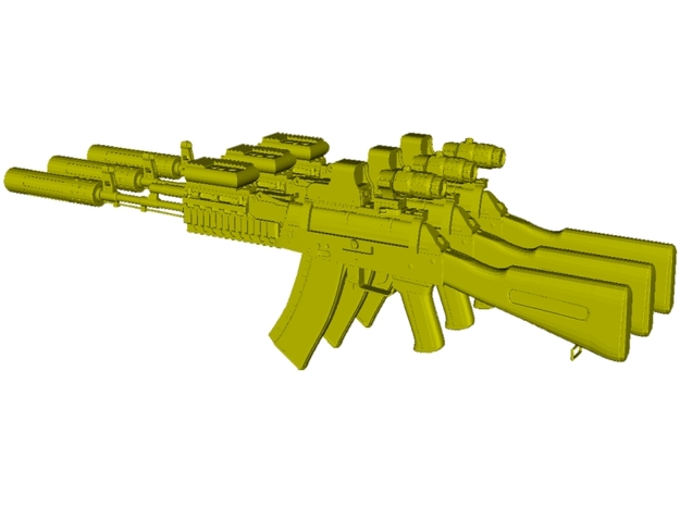 1/48 scale Avtomat Kalashnikova AK-74 rifles x 3 in Clear Ultra Fine Detail Plastic