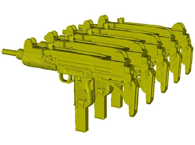 1/48 scale IMI Uzi submachineguns x 5 in Clear Ultra Fine Detail Plastic