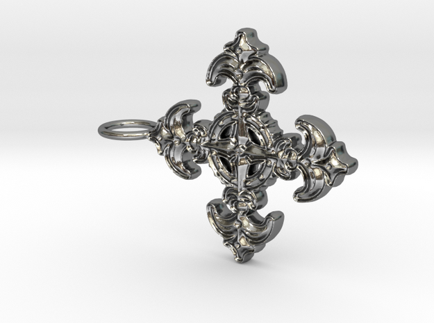 Croix Fleur de Lys baroque in Polished Silver