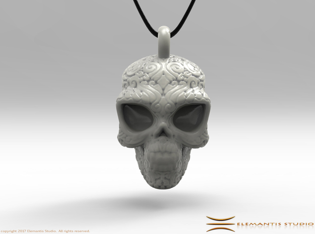 Day of the Dead/ Halloween Skull Pendant 2.6cm in White Premium Versatile Plastic