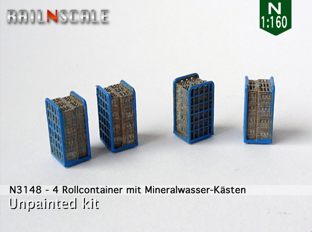 4 Rollcontainer mit Mineralwasser-Kästen (N 1:160) in Tan Fine Detail Plastic