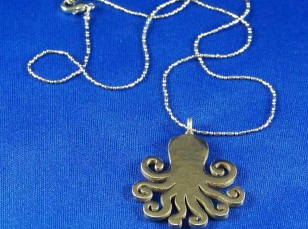 Octopus pendant/keychain in Polished Bronzed Silver Steel