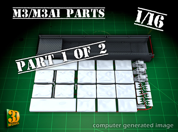 M3/M3A1 halftrack parts (1/16) (1of2) in Smooth Fine Detail Plastic