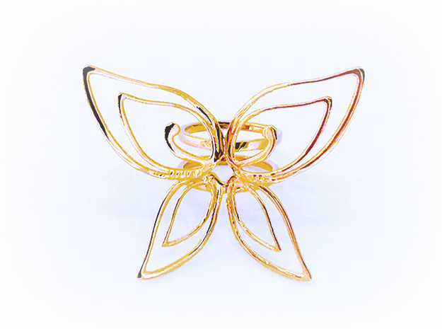 Butterfly double ring -Anello Farfalla in 18k Gold Plated Brass: 6 / 51.5