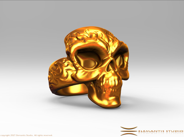 Elemental Skull Ring 'Fire' in White Premium Versatile Plastic
