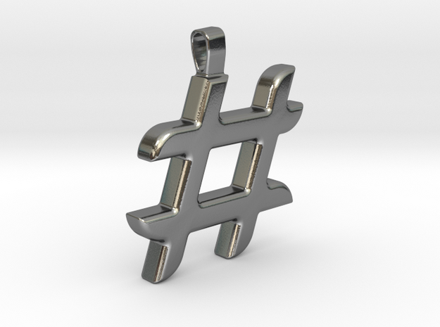 hashtag pendant in Polished Silver