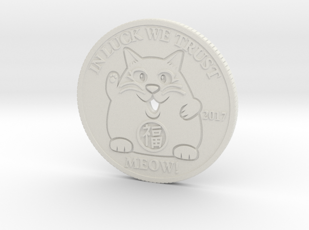 Lucky Cat Coin in White Natural Versatile Plastic