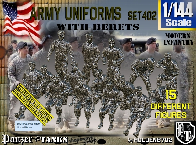 1/144 Modern Uniforms Berets Set402 in Tan Fine Detail Plastic