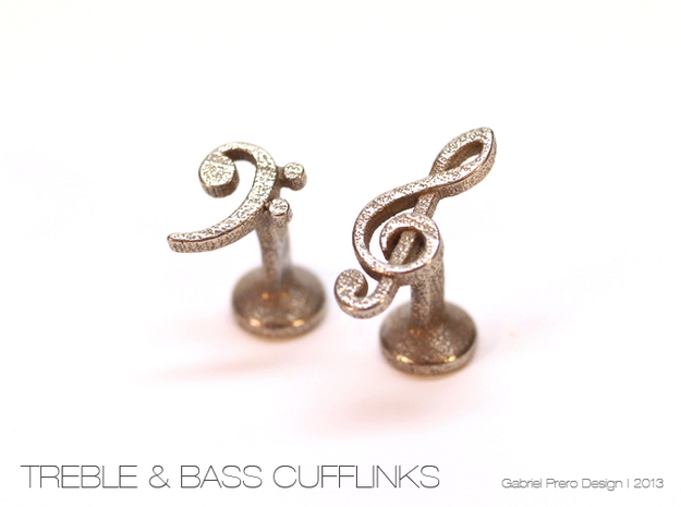 Treble and Bass Clef Cufflinks in Polished Bronzed Silver Steel