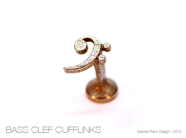 Bass Clef Cufflink (single) in Polished Bronzed Silver Steel