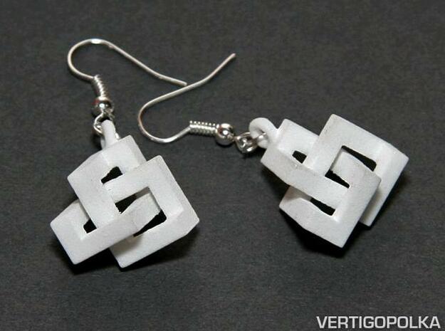 Cubic Knot Earrings in White Processed Versatile Plastic