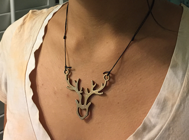 Deer Pendant in Polished Bronzed Silver Steel