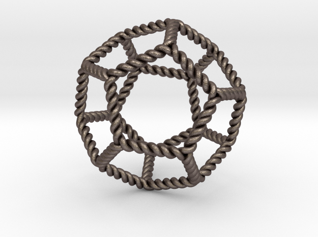 Twisted Dodecahedron RH 2"  in Polished Bronzed Silver Steel