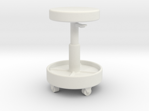 1/10 Scale Shop Roller Stool in White Natural Versatile Plastic