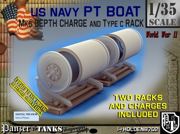 1/35 PT Boat Depth Charge w/ Rack Set001 in Tan Fine Detail Plastic