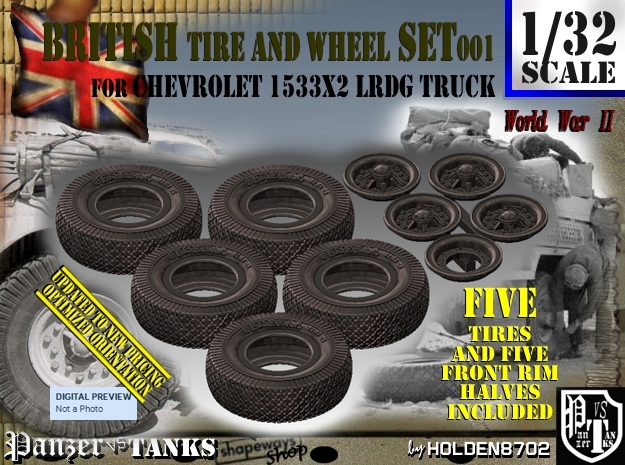 1/32 LRDG Chevrolet Tire Set001 in Tan Fine Detail Plastic