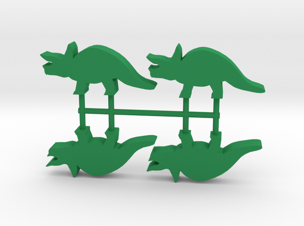 Dino Meeples, Triceratops 4-set in Green Processed Versatile Plastic