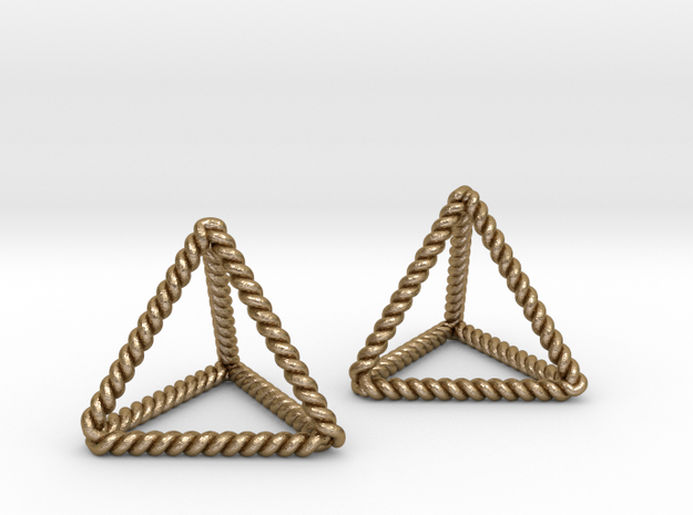 Twisted Tetrahedron Pair  in Polished Gold Steel