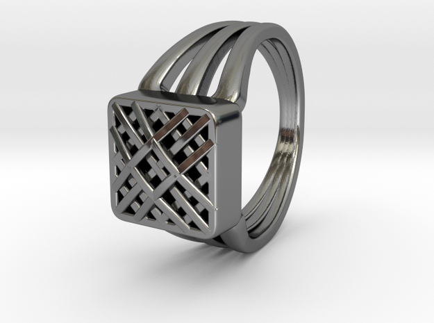 Grid Pattern 45Deg Triple Ring (002) in Fine Detail Polished Silver