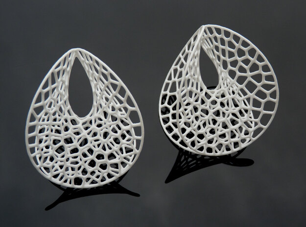 Enneper Voronoi Dream Earrings (3 sizes) in White Processed Versatile Plastic: Large