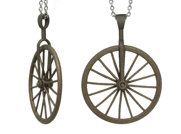 Bicycle Wheel Spinner Pendant in Polished Bronzed Silver Steel
