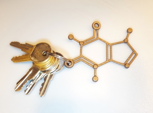 Caffeine Molecule Keychain in Polished Bronzed Silver Steel