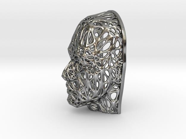 Male Voronoi Face (002) in Fine Detail Polished Silver