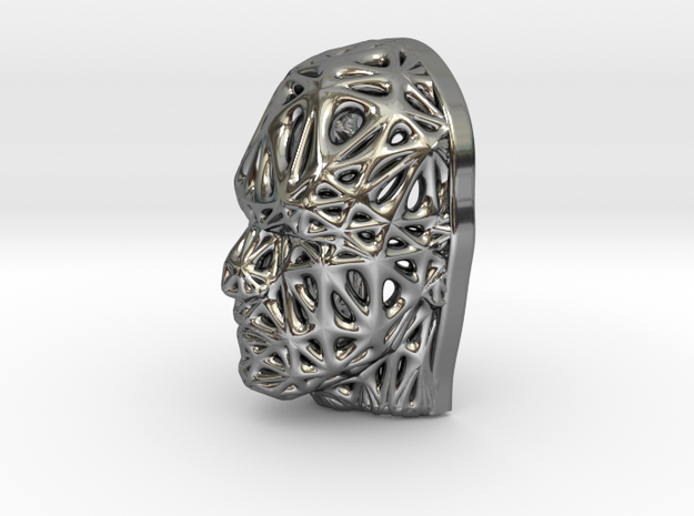 Miniature Male Voronoi Face in Fine Detail Polished Silver