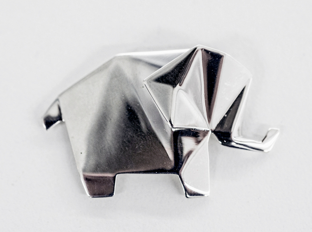 Origami Elephant  in Fine Detail Polished Silver