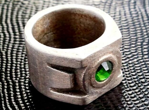 Green Lantern Ring size 4 in Polished Bronzed Silver Steel
