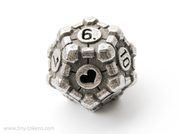 Companion Cube D12 - Portal Dice in Polished Bronzed Silver Steel: Small