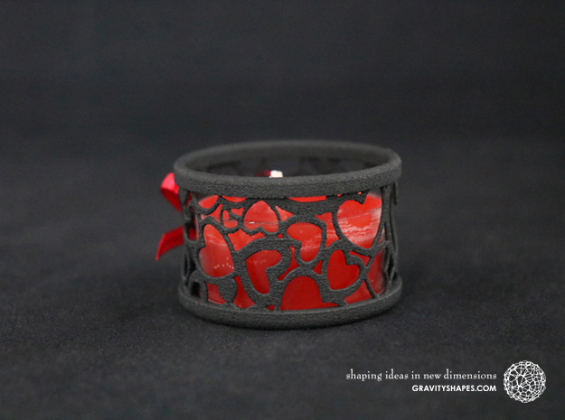 Set of 2 small tealight holders with Hearts  in Black Natural Versatile Plastic